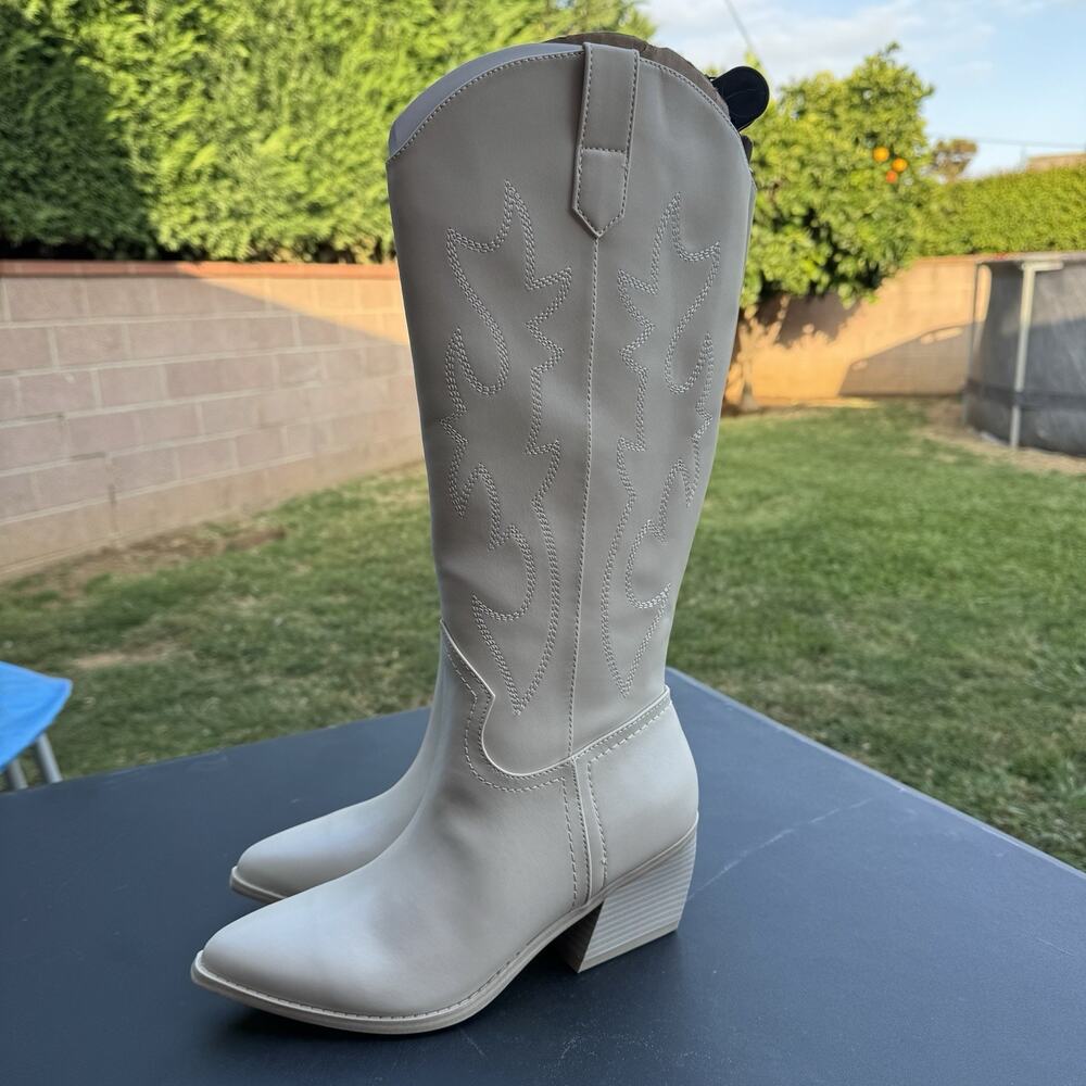 Madden NYC Women's SIZE 8 Embroidered Tall Western Boots color BONE Ivory - Picture 7 of 16